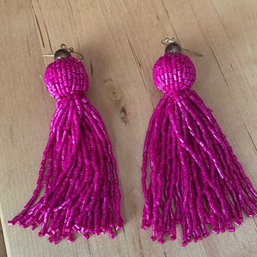 Beaded Tassel Earrings Pink